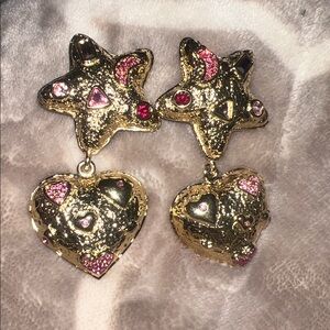 Vintage Guy LAROCHE heart and star clip earrings